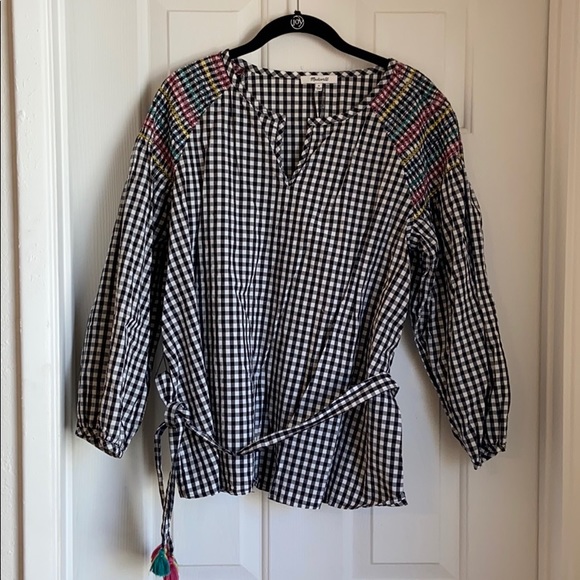 Madewell Tops - Madewell Gingham Print and Embroidered Top